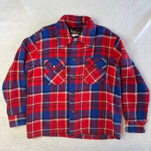Mars Plaid Flannel Button Up Shirt Mens Large Red Blue Wool Blend Vintage
